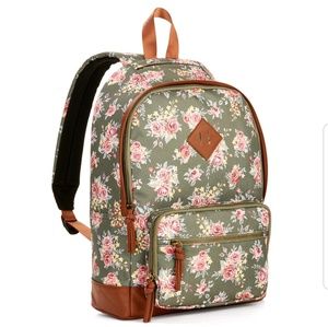 Olive Floral Print Backpack